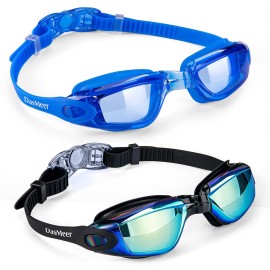 Dasmeer Swim Goggles For Adult Men Women Swimming Goggles With Anti-Uv Fog No Leaking 2 Pack (Aqua & Light Blue)