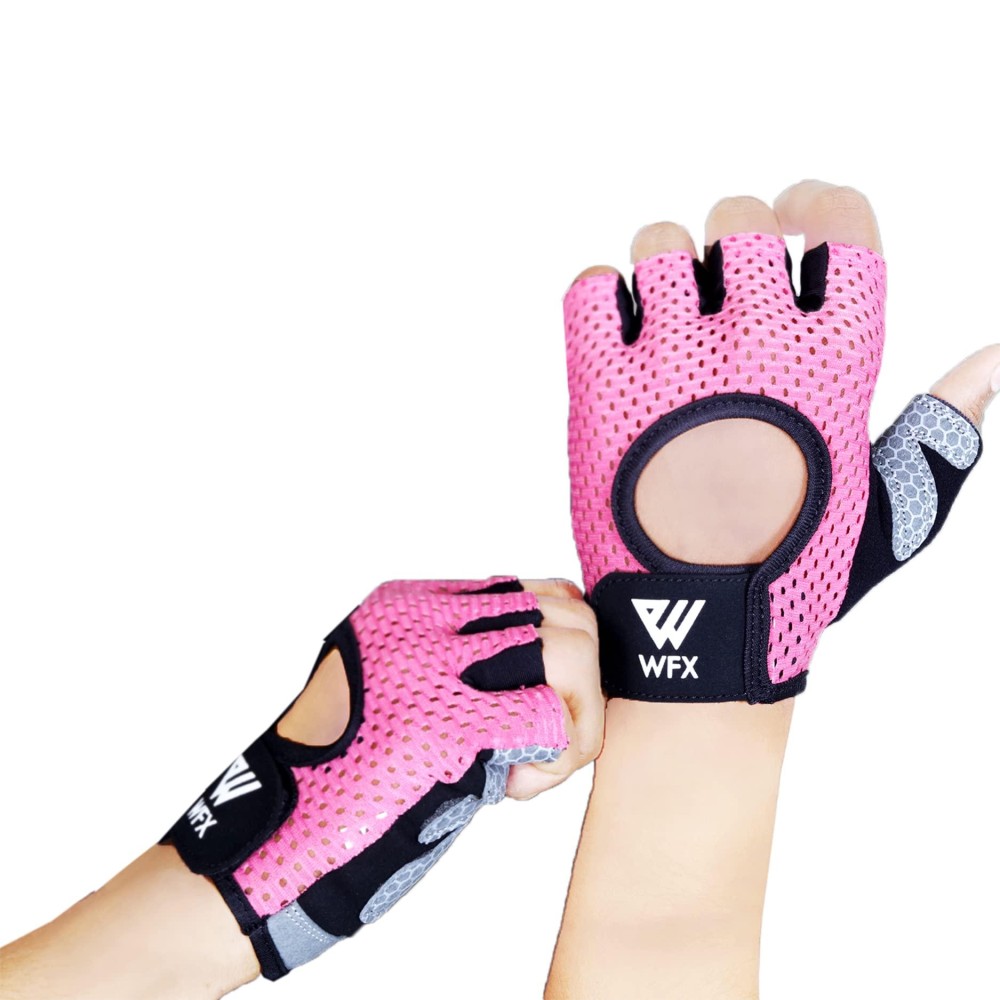 Wfx Weight Lifting Gloves For Men Women Gym Gloves With Wrist Wrap Support For Workout Exercise Fitness Training , Hanging, Pull Ups , Suit For Dumbbell, Cycling (Large, Pink Without Wrist Support)