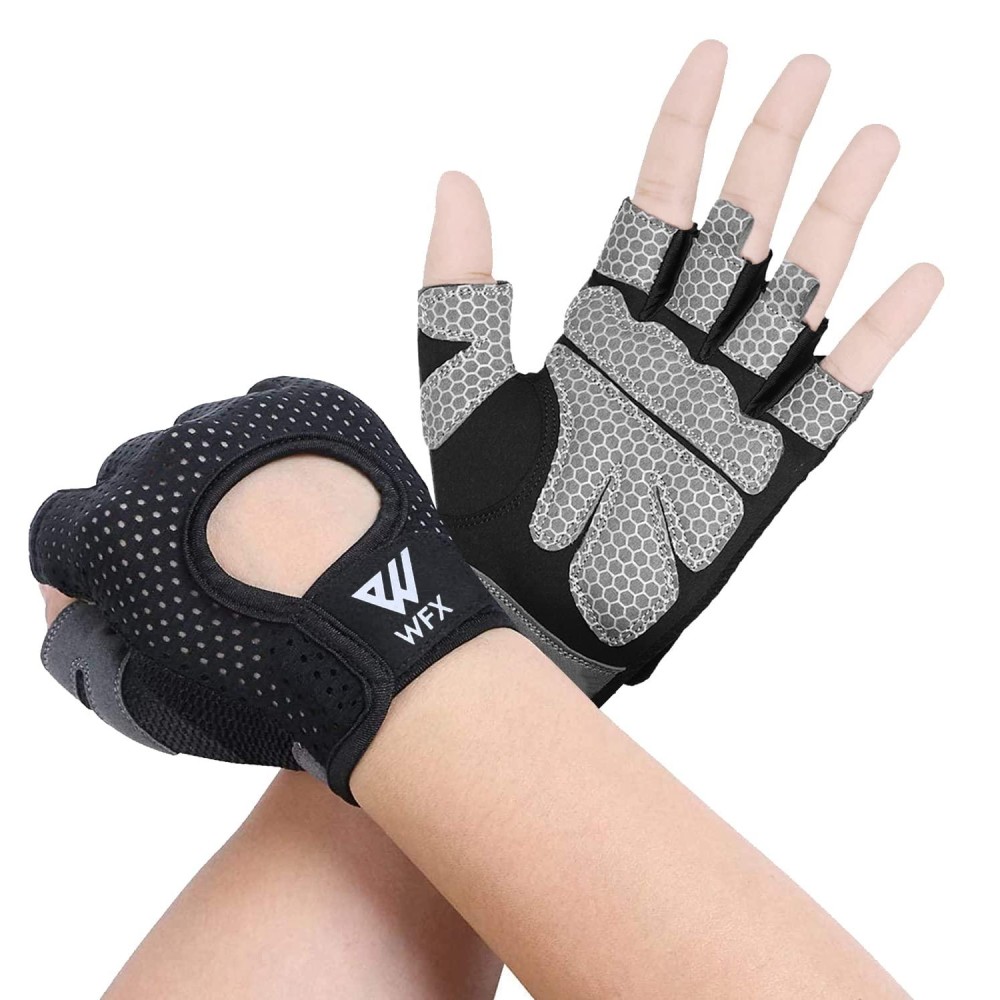 Wfx Weight Lifting Gloves For Men Women Gym Gloves With Wrist Wrap Support For Workout Exercise Fitness Training , Hanging, Pull Ups , Suit For Dumbbell, Cycling (Medium, Black Without Wrist Support)