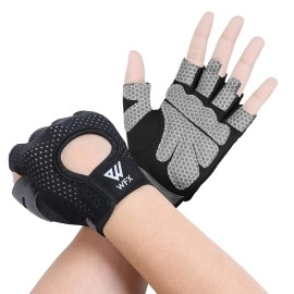 Wfx Weight Lifting Gloves For Men Women Gym Gloves With Wrist Wrap Support For Workout Exercise Fitness Training , Hanging, Pull Ups , Suit For Dumbbell, Cycling (Large, Black Without Wrist Support)
