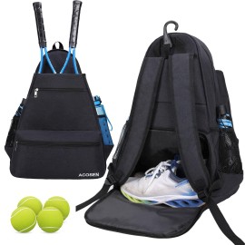 Acosen Tennis Bag Tennis Backpack - Tennis Bags For Women Or Men To Holds 2 Tennis Rackets, Pickleball Paddles, Clothes And Balls, Separate Ventilated Shoe Compartment (Black - B)