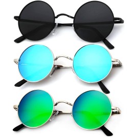Kaliyadi Round Polarized Sunglasses For Men Women Retro Metal Hippie Circle Style Sun Glasses Uv Protection (3 Pack) 47Mm