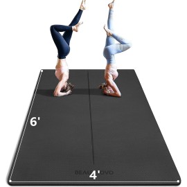 6' X 4' Large 1/3 Inch Extra Thick Double-Sided Non Slip Professional Tpe Yoga Mats For Women Men, 24 Sq.Ft Exercise Mat For Yoga, Pilates And Home Workout, Black