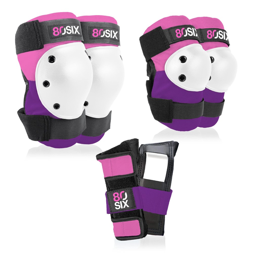 80Six Kids Multi-Sport Pad Set With Wristguards, Elbow Pads, And Knee Pads, Pink Purple, Smallmedium - Ages 8