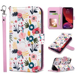 Ulak Compatible With Iphone 12 Wallet Case For Women, Premium Pu Leather Iphone 12 Pro Flip Cover With Card Holder, Wrist Strap, Kickstand Shockproof Phone Case For Iphone 1212 Pro 61, Pink Flower