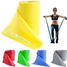 Starktape Resistance Bands 25 Yard Professional Bulk Non-Latex Free Physical Therapy Elastic Exercise Workout Band for Upper Lower Body, Pilates, Rehab, Yoga Pilates, Home Fitness. Extra Light Yellow