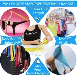 Starktape Resistance Bands 25 Yard Professional Bulk Non-Latex Free Physical Therapy Elastic Exercise Workout Band for Upper Lower Body, Pilates, Rehab, Yoga Pilates, Home Fitness. Extra Light Yellow