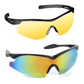 Tacglasses Polarized Sports Sunglasses Outdoor Day/Night For Safety Driving Golfing Cycling Fishing Military Eyewear for Men Women Anti-Glare and UV Ray Protection by Bell+Howell As Seen On TV 2 Pairs