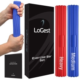 Logest 2 Pack Twist Hand Exerciser Bars - Flexible Bar Arm Strengthener - Tennis Elbow, Golfer'S Elbow, Tendonitis, Wrist, Forearms Pain Relief Hand Therapy Rehab Twist Bar (Blue Red - Medium Heavy)