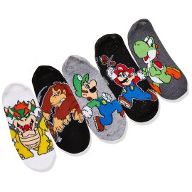 Mario boys Mario 5 Pack No Show Socks, Multi, 6-8.5 US