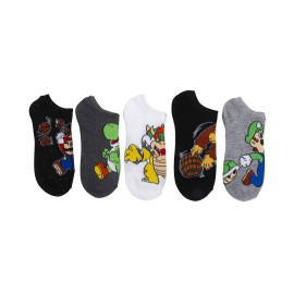Mario boys Mario 5 Pack No Show Socks, Multi, 6-8.5 US