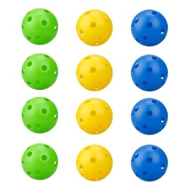 12 Pack Baseball Practice Balls, Training Baseballs, Limited Flight Hollow Airflow Softball, Lightweight Batting Hitting Mini Ball For Sport, Indoor & Outdoor, 28 Inches Diameter, Green Yellow Blue