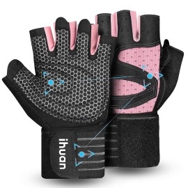 Ihuan Ventilated Weight Lifting Gym Workout Gloves With Wrist Wrap Support For Men & Women, Full Palm Protection, For Weightlifting, Training, Climbing Fitness, Hanging, Pull Ups