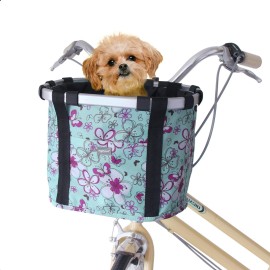 Raymace Bicycle Basket Dog Bike Handlebar Basket Front,Folding Detachable Quick Release Easy Install,Cycling Picnic Bag (Floral)