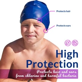 Limmys Kids Swimming Cap - 100% Silicone Kids Swim Caps For Boys And Girls - Premium Quality, Stretchable And Comfortable Swimming Hats Kids- Available In Different Attractive Colors (Blue)