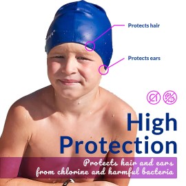 Limmys Kids Swimming Cap - 100% Silicone Kids Swim Caps For Boys And Girls - Premium Quality, Stretchable And Comfortable Swimming Hats Kids- Available In Different Attractive Colors (Dark Blue)