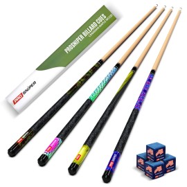 Prosniper Pool Cues Set Of 4 Custom Pool Table Cues Sticks Made With Hand-Selected Canadian Maple Hardwood Includes 4 Pool Chalk Unique Design Cue Sticks For House And Bar Billiard Players