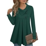 Timeson Womens Tunic Tops For Leggings,Cowl Neck Tunics Sweaters V Neck Long Sleeve Ladies Sweatshirts Swing Flowy Dressy Winter Shirts Cotton Thick Maternity Tops Warm Flared Business Knit Green