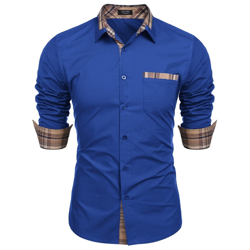 Coofandy Mens Button Up Dress Shirt Long Sleeve Casual Shirt Royal Blue Xx-Large