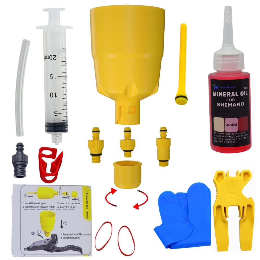 Cycobyco Bleed Kit For Shimano Hydraulic Brakes 60Ml Mineral Oil Funnel Stopper Bleed Block