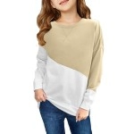 Dokotoo Girls Cute Long Sleeve Crewneck Sweatshirts Fall Color Block Pullover Sweatshirt Casual Loose Shirts Tops Apricot Size 6-7