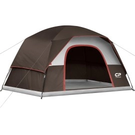 Campros Cp Tent 6 Person-Camping-Tents, Waterproof Windproof Family Dome Tent With Top Rainfly, Large Mesh Windows, Double Layer, Easy Set Up, Portable With Carry Bag - Brown