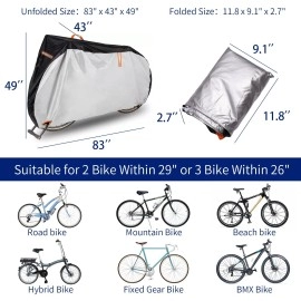 FreeDouble Bike Cover for 1-2 Bikes: 420D Heavy Duty Ripstop Material Offers Constant Protection for Mountain Bike, Waterproof Outdoor Bike Storage for All Types of Bicycles