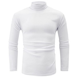 Jonivey Mens Basic Turtleneck Long Sleeve Solid Casual Knitted T-Shirt Pullover Tops (Bleach White, M)