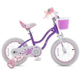 Royalbaby Stargirl Kids Bike 12 Inch Girls Bicycle For Children With Training Wheels & Basket, Purple