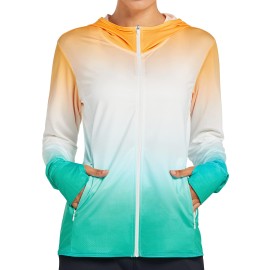 Libin Womens Upf 50 Long Sleeve Sun Protection Jacket Hoodie Sunscreen Uvspf Swim Shirts With Zip Pockets For Running Hiking Fishing,Gradient Ramp-Orangegreen Xl