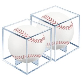 Jaragar Baseball Display Case 2 Pack, Uv Protected Sport Collectibles Baseball Holder Acrylic Cube Memorabilia Display Box, Official Baseball Autograph Display Case For Official Size Baseball