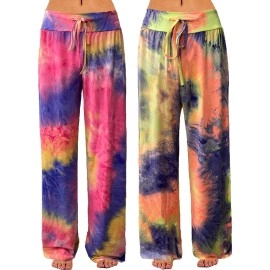 Rosa Junio Soft Pajama Pants For Women Comfy Casual Drawstring Tie Dye Wide Leg Lounge Pants