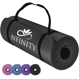 Nbr Yoga Mat Exercise Fitness Foam Extra Thick Non-Slip Large Padded High Density For Pilates Gymnastics Stretching Workout With Free Carry Strap