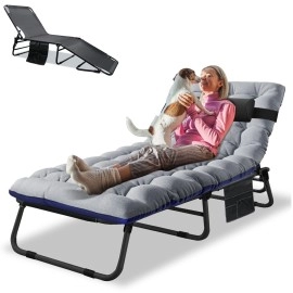 Aboron Patio Lounge Chair 4-Levers Cot For Adults, Updated Folding Chaise For Sleeping Sun Bathing Poolside Garden Beach Deck