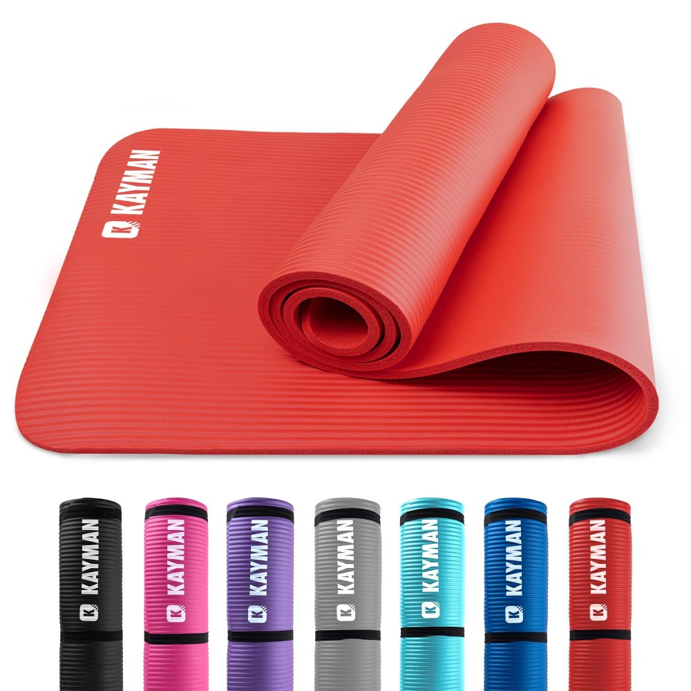 Yoga Mat - Multi-Purpose Extra Thick Foam Exercise Mats - Ideal Floor Mat For Pilates, Stretching, Resistance Workout & Therapy - Home & Gym Equipment Accessory For Men Women Kids -183 X 60Cm (Black) (Red)