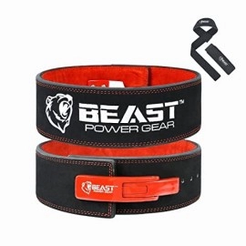 Beast Power Gear Weight Lifting Belt With Lever Buckle 10Mm 13Mm Thick 4 Inches Wide Free Strap- Advanced Back Support For Weightlifting, Powerlifting, Deadlifts, Squats - Men Women (Medium, Blackred)