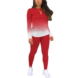 Nimsruc Two Piece Outfits For Women Sweatsuits Sets Casual Jogging Suit Matching Athletic Clothing Fashion Tracksuit Gradient Red S