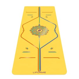 Liforme Printed Yoga Mat Collection - Free Yoga Bag, Patented Alignment System, Warrior-Like Grip, Non-Slip, Eco-Friendly, Biodegradable, Sweat-Resistant, Long, Wide And Thick For Comfort - Yellow