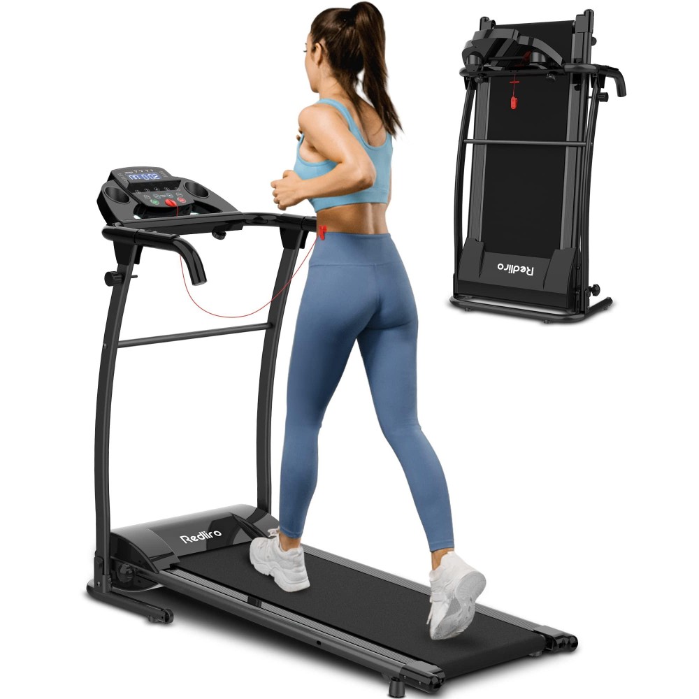 Redliro Electric Treadmill Foldable Exercise Walking Machince For Apartment Home/Office Jogging Compact Folding Easy Assembly 12 Preset Program 2 Wheels Lcd Display