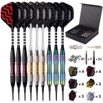 Darts Plastic Tip - Professional Soft Tip Darts Set For Electronic Dartboard 9 Pcs 18 Grams With 50 Extra Tips 9 Shafts 27 Flights Tool Kit Flight Protectors And Gift Darts Case (Color)