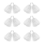 Hooshing 12Pcs Pom Poms Cheerleading White Plastic Cheer Pom Poms With Handles For Team Spirit Sports Party Dance