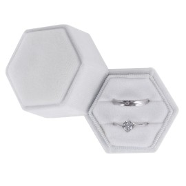Smileshe Ring Box, Velvet Jewelry Boxes For Proposal Engagement Wedding Ceremony, Hexagon Mini Double Ring Slot Bearer Case With Detachable Lid