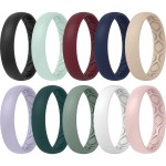 Thunderfit Silicone Wedding Bands For Women, Breathable Air Grooves Anniversary Rings - 4Mm Width - 15Mm Thick (10 Rings Combination A, Size 65-7 (173Mm))