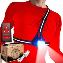 AVANTO Triple Beam Chest Light, Original, 500 Lumen Outdoors LED Night Running Lights for Runners and Joggers, Dog Walkers, Long 5-7h Usetime, Strong USB Rechargeable 2200mAh Battery, Reflective Vest