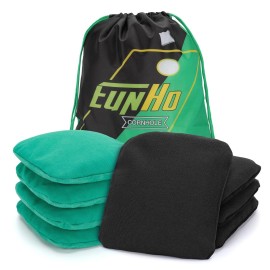 Eunho Dual Sided Cornhole Bags Set Of 8 Regulation Professional, Slick And Sticky For Pro Style Corn Hole Games, All Weather Tournament Bean Bags With Carry Bag (Black/Green)