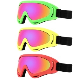 Yidomto Ski Goggles, Pack Of 3 Snowboard Goggles For Kids,Boys,Girls,Youth, Mens Womens (Orange-Yellow-Green)