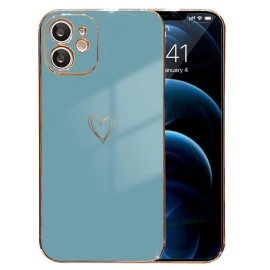 Ykczl Case For Iphone 11 Luxury Plating Soft Tpu Case With Loving Heart Pattern Side Print Design For Girls Women(Grey)