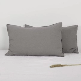 Simple&Opulence 100% Stone Washed Linen Basic Style Solid Color Pillowcases Set Of 2, Envelope Closure King Size 20X40,Ultimate Grey