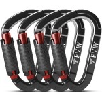 Fvw Auto Locking Rock Climbing Carabiner Clips,Professional 25Kn (5620 Lbs) Heavy Duty Caribeaners For Rappelling Swing Rescue & Gym Etc, Large D-Shaped Carabiners, (Black) 4 Pack