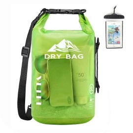 Heeta Waterproof Dry Bag For Women Men, 5L/10L/20L/30L/40L Roll Top Lightweight Dry Storage Bag Backpack With Phone Case For Travel, Swimming, Boating, Kayaking, Camping And Beach (Lemon Green, 10L)